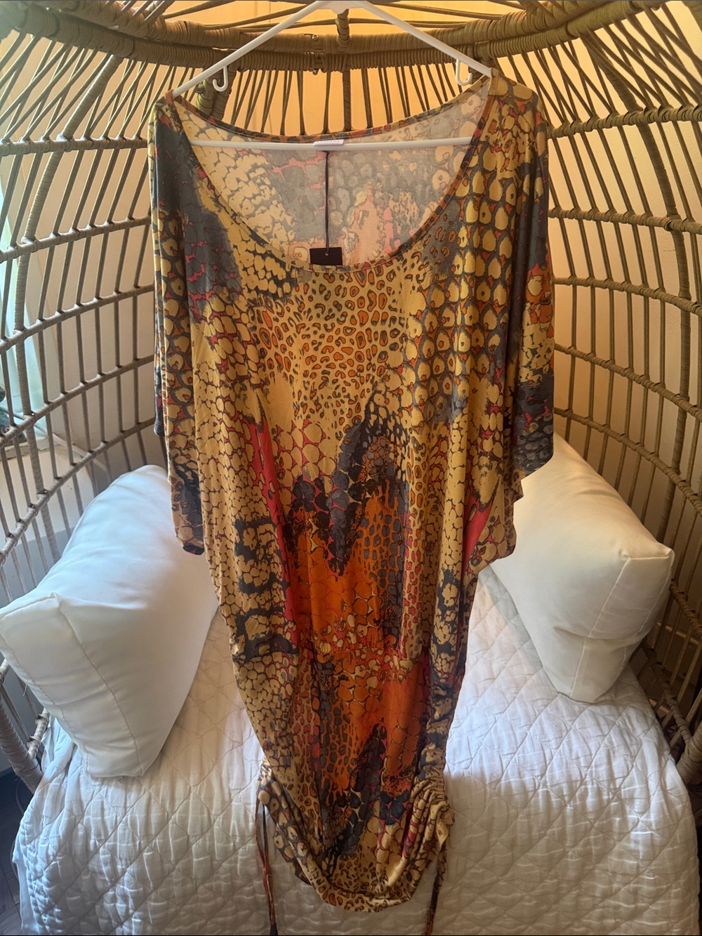 Printed Scoop-Neck Yellow Multicolor Swim Coverup Tunic